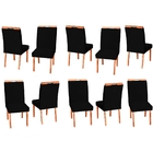 Kit 10 Cadeiras De Jantar Estofada Veludo Preto Madeira Maciç