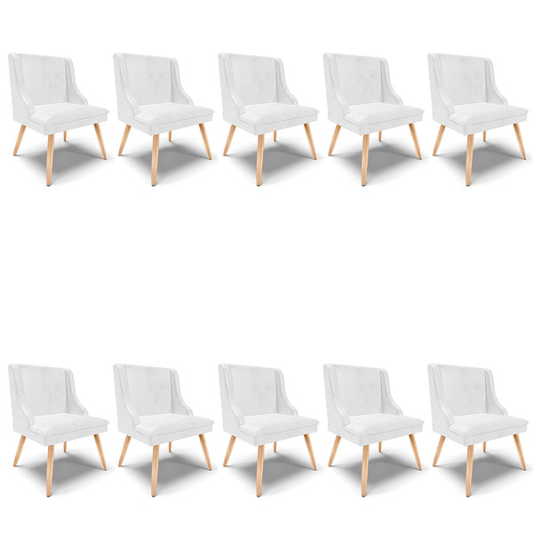 Kit 10 Cadeiras De Jantar Liz Corano Branco Pés Palito Natura