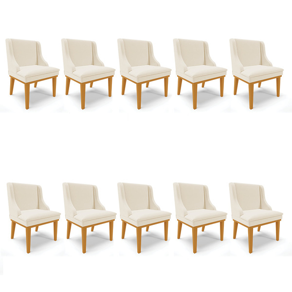 Kit 10 Cadeiras De Jantar Liz Linho Areia A27 Base Fixa Madei