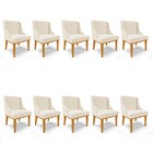 Kit 10 Cadeiras De Jantar Liz Linho Base Fixa Madeira Castanh