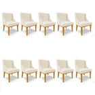 Kit 10 Cadeiras De Jantar Liz Linho Base Fixa Madeira Castanh