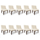 Kit 10 Cadeiras De Jantar Liz Linho Base Fixa Madeira Tabaco