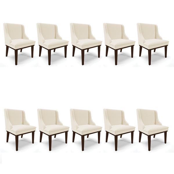 Kit 10 Cadeiras De Jantar Liz Linho Base Fixa Madeira Tabaco