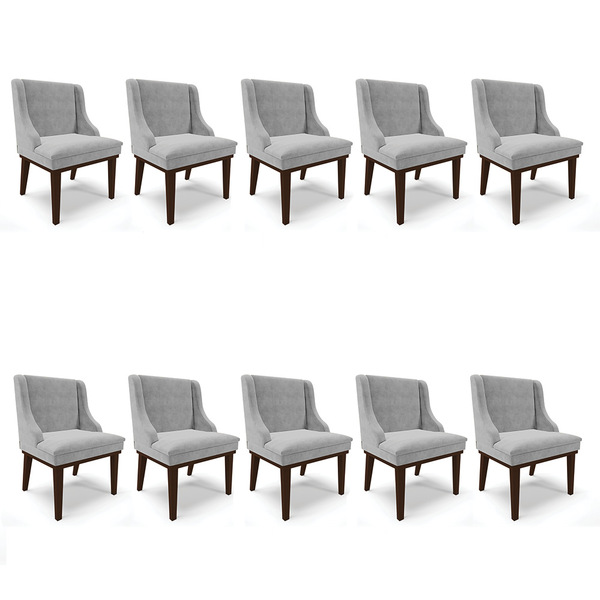 Kit 10 Cadeiras De Jantar Liz Suede Base Fixa Madeira Tabaco