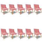 Kit 10 Cadeiras De Jantar Liz Suede Pes Palito Castanho D03 -