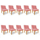 Kit 10 Cadeiras De Jantar Liz Suede Rosê Base Fixa Madeira Ca