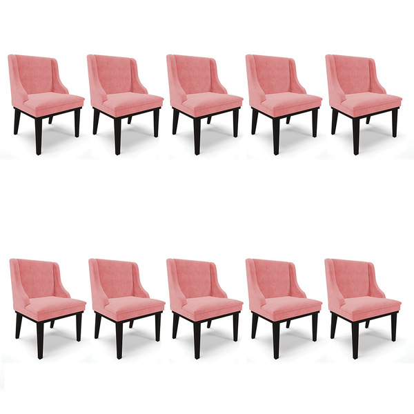 Kit 10 Cadeiras De Jantar Liz Suede Rosê Base Fixa Madeira Pr