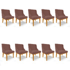 Kit 10 Cadeiras De Jantar Liz Veludo Base Fixa Madeira Castan