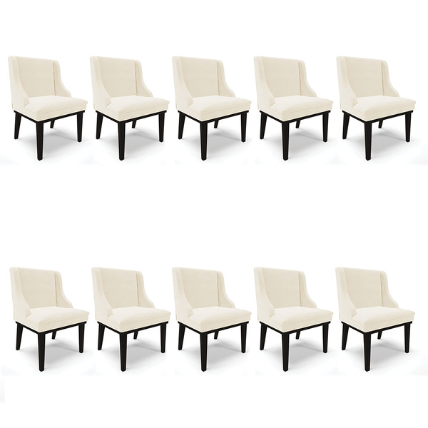 Kit 10 Cadeiras De Jantar Liz Veludo Bege Base Fixa Madeira P