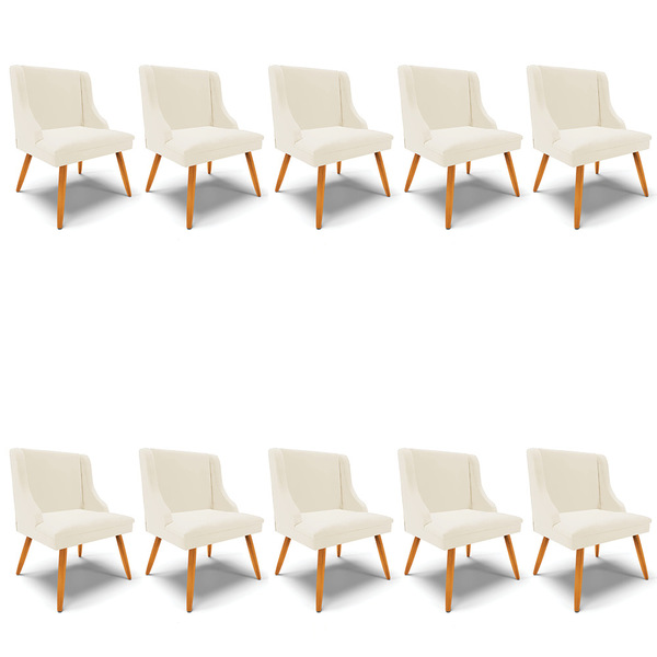 Kit 10 Cadeiras De Jantar Liz Veludo Bege Pés Palito Castanho