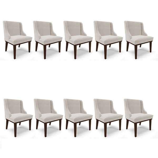 Kit 10 Cadeiras De Jantar Liz Veludo Cinza Base Fixa Madeira