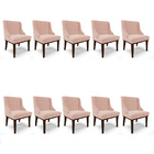 Kit 10 Cadeiras De Jantar Liz Veludo Rosê Base Fixa Madeira P