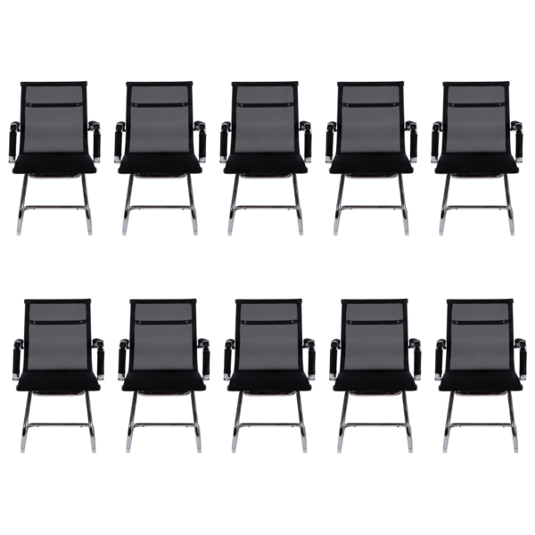 Kit 10 Cadeiras Escritório Esteirinha Fixa Eames Tela Preta