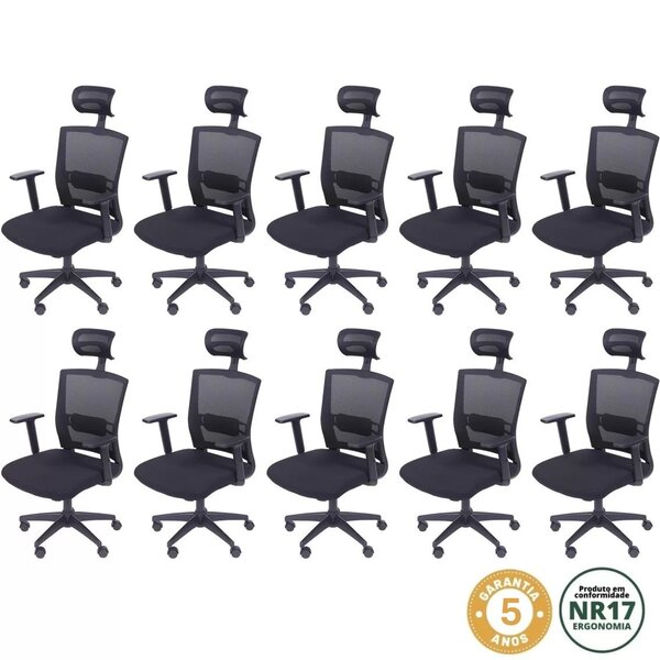 Kit 10 Cadeiras Escritorio Presidente Ergonômica Nr17 Tela Me