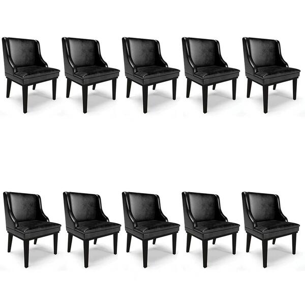 Kit 10 Cadeiras Estofadas Base Fixa De Madeira Preto Lia Sint