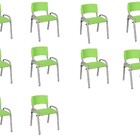 Kit 10 Cadeiras Infantil Iso, Escola, Base Cinza-verde Claro