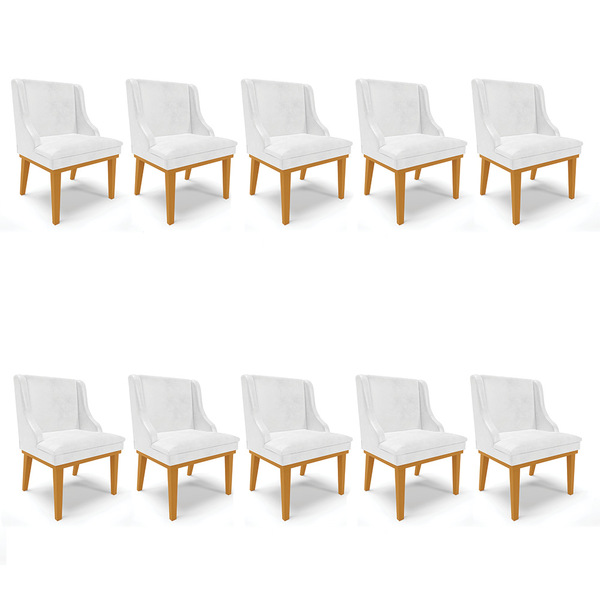 Kit 10 Cadeiras Liz Corano Branco Base Fixa Madeira Castanho