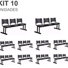 Kit 10 Cadeiras Longarinas Plásticas 03 Lugares – Cor Preta –