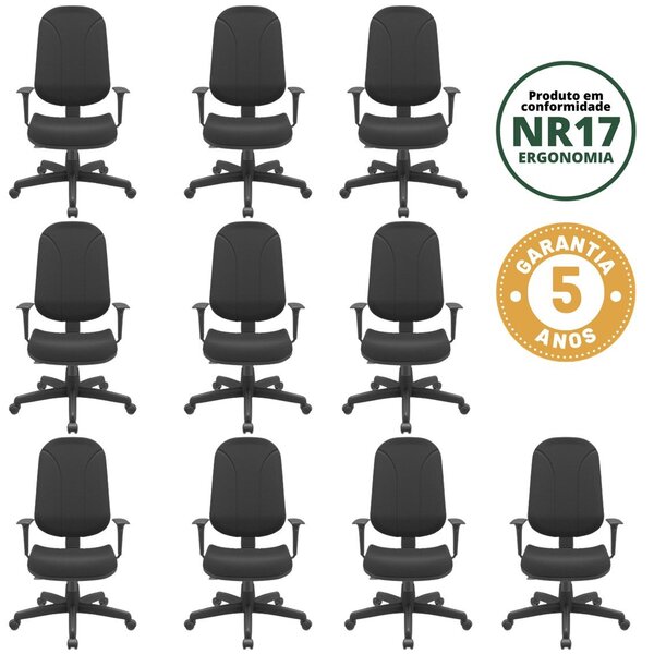 Kit 10 Cadeiras Para Escritório Ergonômica Giratória Operativ