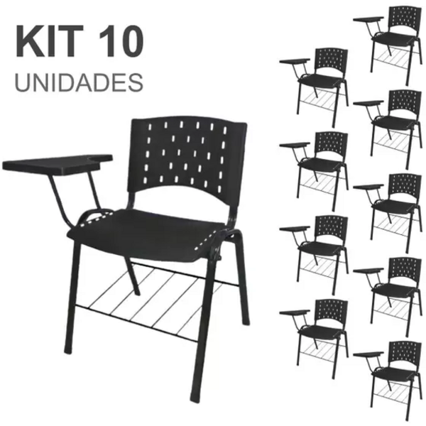 Kit 10 Cadeiras Universitárias Com Prancheta E Porta Livros -