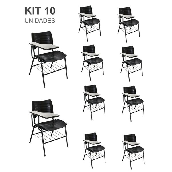 Kit 10 Cadeiras Universitárias Preta Com Porta Livros - Mastc