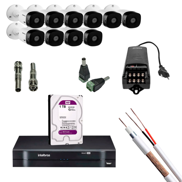 Kit 10 Câmeras De Segurança + Dvr + Hd 1tb + Acessórios