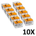 Kit 10 Conector Emenda Compacto Fios E Cabos 2 Vias 221 Wago