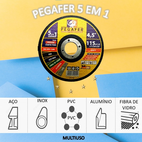 Kit 10 Disco De Corte 4,5x1.0x7,8 Multiuso 5 Em 1 Pegafer