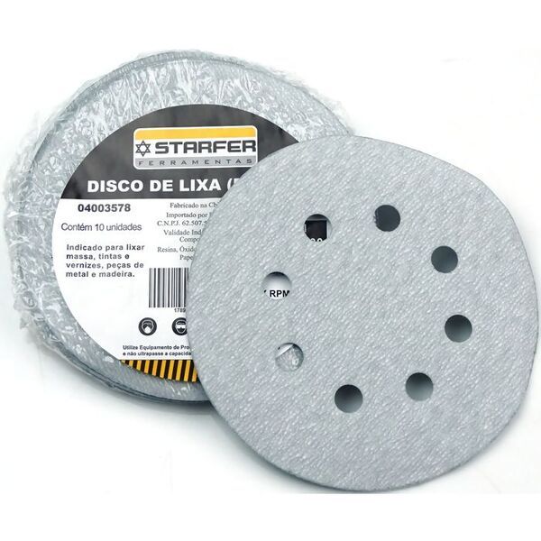 Kit 10 Discos Lixa De Velcro Branco 150 Grao 120 - Starfer