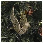 Kit 10 Enfeite Pendente Natal Passarinho Vazado Dourado 11cm