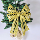 Kit 10 Enfeites Árvore De Natal Laço Dourado Glitter 24cm