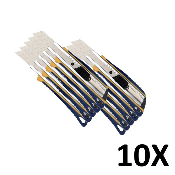 Kit 10 Estilete Emborrachado Autotrava 18mm Azul Brasfort