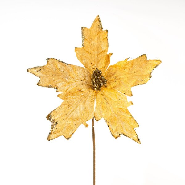 Kit 10 Flores Amarela Artificial Decoração Natal Brilho 21cm