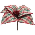 Kit 10 Flores Artificiais Xadrez Artesanal Gliter Natal 30cm