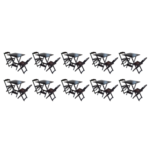 Kit 10 Jogos De Mesa Dobravel Com 2 Cadeiras De Madeira 70x70