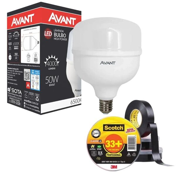 Kit 10 Lampada Avant Bulbo 50w Led 6500k + Fita Isolante 33+