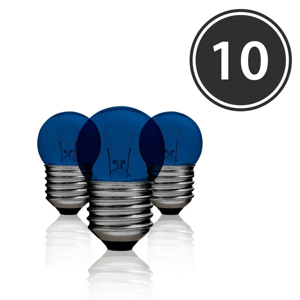 Kit 10 Lâmpadas Bolinha Bg-35 Azul E-27 7w 220v