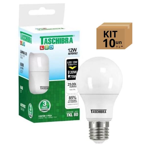 Kit 10 Lâmpadas Bulbo Led Taschibra Tkl Bivolt E27 12w 6500k
