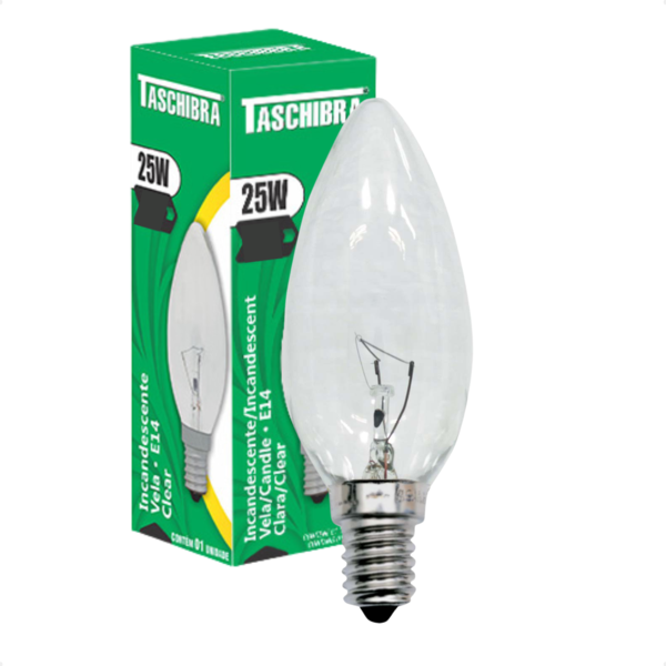 Kit 10 Lâmpadas Incandescente Taschibra Vela 25w E14 Clara 22
