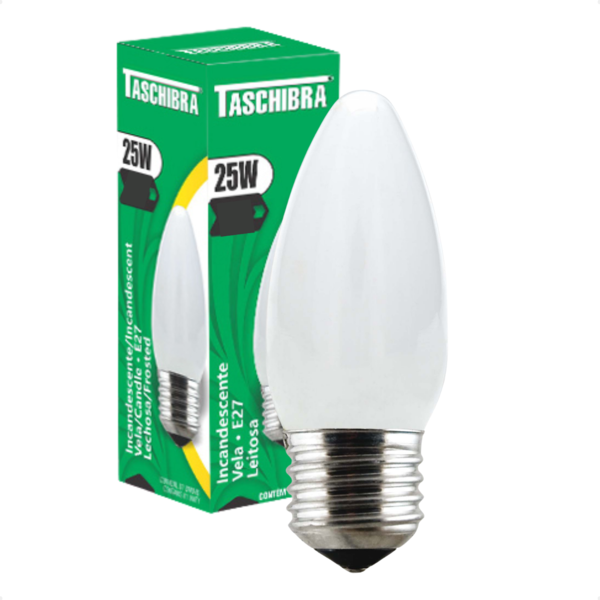 Kit 10 Lâmpadas Incandescente Taschibra Vela 25w E27 Leitosa