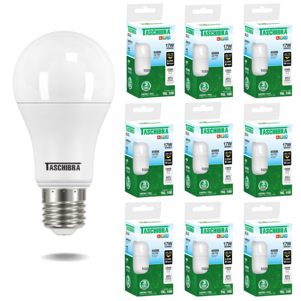 Kit 10 Lâmpadas Led Bulbo Tkl 17w Taschibra E27 Bivolt 6500k