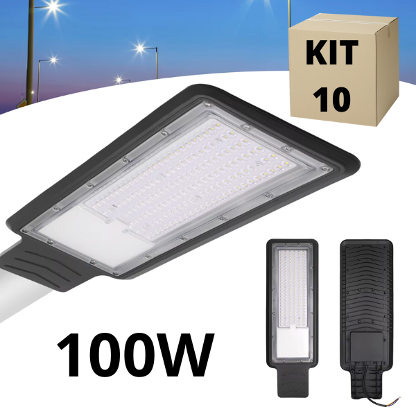 Kit 10 Luminarias Led Para Poste 100w Iluminação Pública Ip66