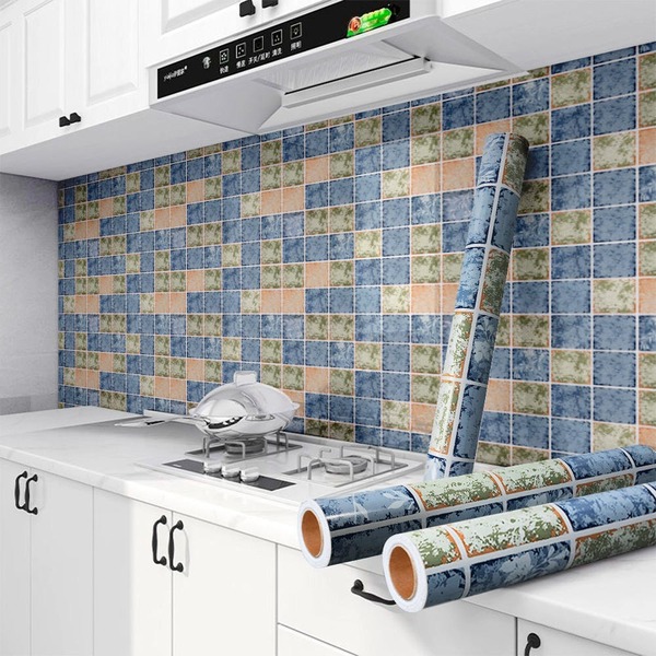 Kit 10 Metros De Papel De Parede Adesivo Azulejo Quadrado Cor