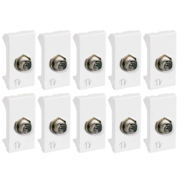 Kit 10 Modulo Tomada Para Tv Coaxial 75 Branco Pial Plus +