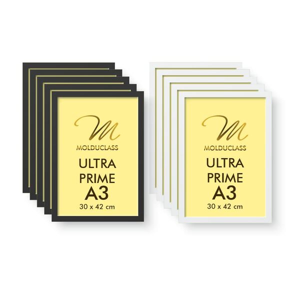 Kit 10 Molduras A3 Preta Branca Vidro Antirreflexo Quadro