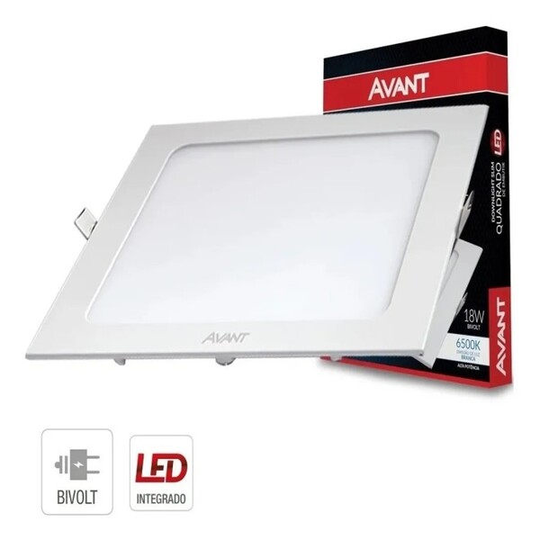 Kit 10 Painéis Plafon Led 18w Quadrado Embutir Branco Frio