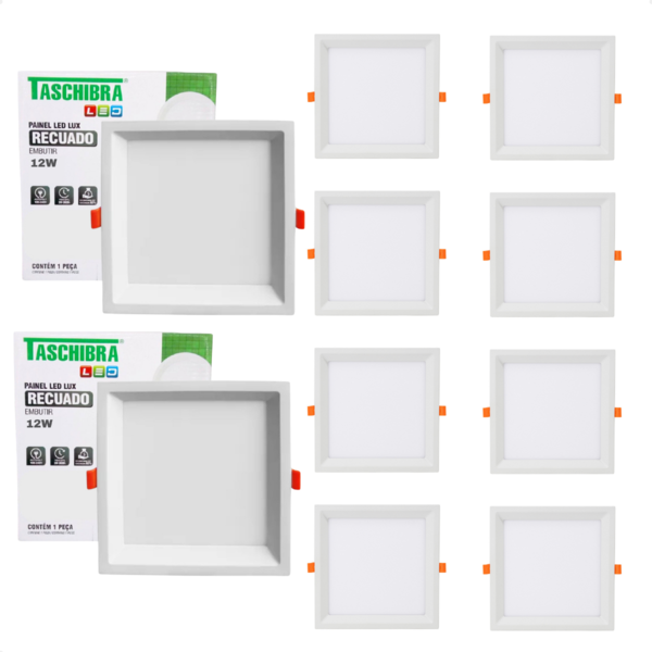 Kit 10 Painel De Led Quadrado Embutir Recuado 12w Bivolt Tasc