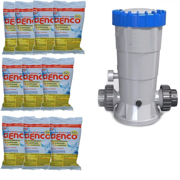 Kit 10 Pastilhas Cloro + Dosador Clorador Automatico Para Pis