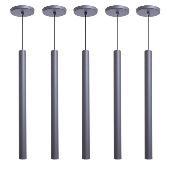 Kit 10 Pendente Luminária Tubo Cinza 50 Cm + Lâmpada Led Bran