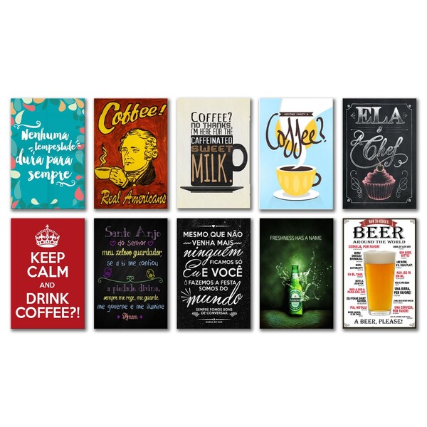 Kit 10 Placas Decorativas Diversos M10